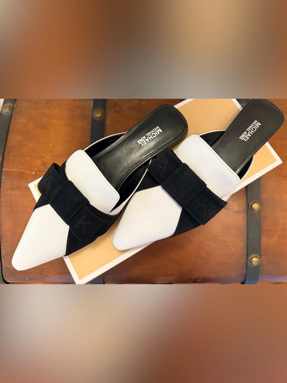 NWT Michael Kors Black and White Pointed Toe Slide Heels
